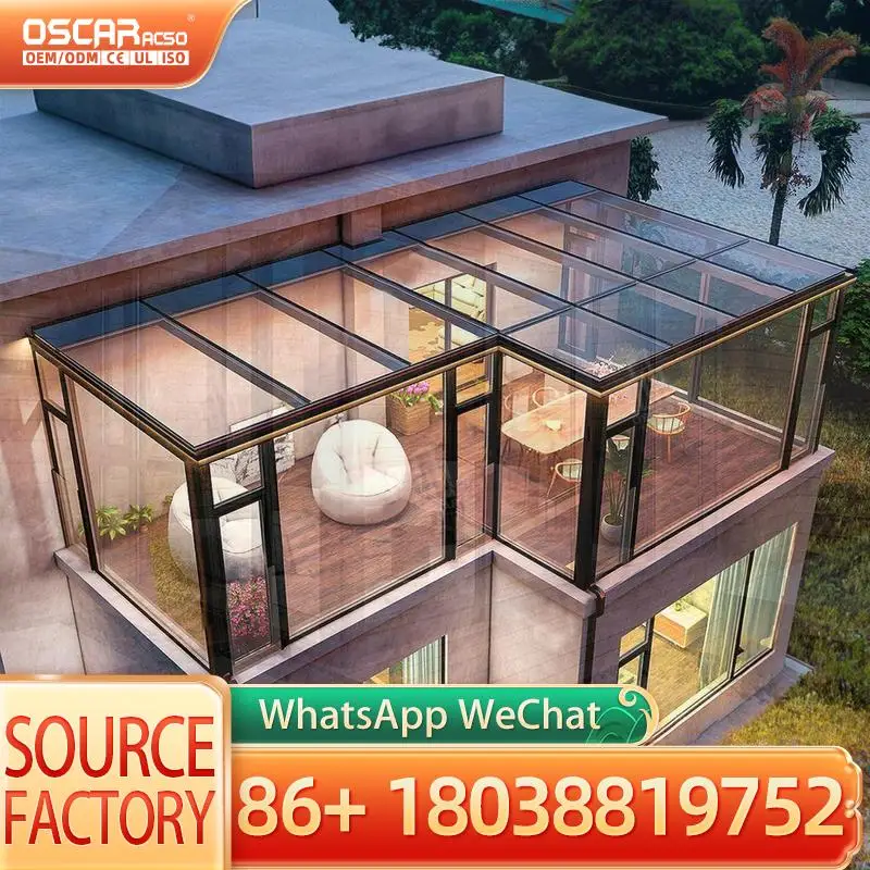 Modern Four Season Aluminum Sunroom Glass House Thermal Break Insulated Conservatory Bespoke Design for Backyard Patio Garden su
