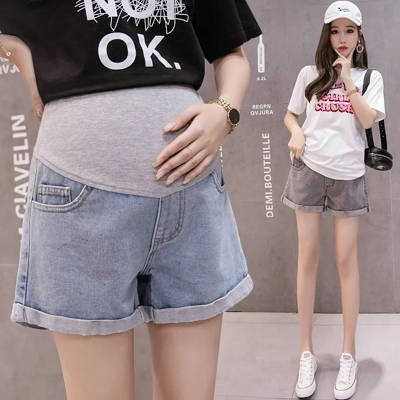 Summer Casual Cotton Maternity Shorts Wide Leg Loose Straight Elastic Waist Belly Short Pants for Pregnant Women Pregnancy