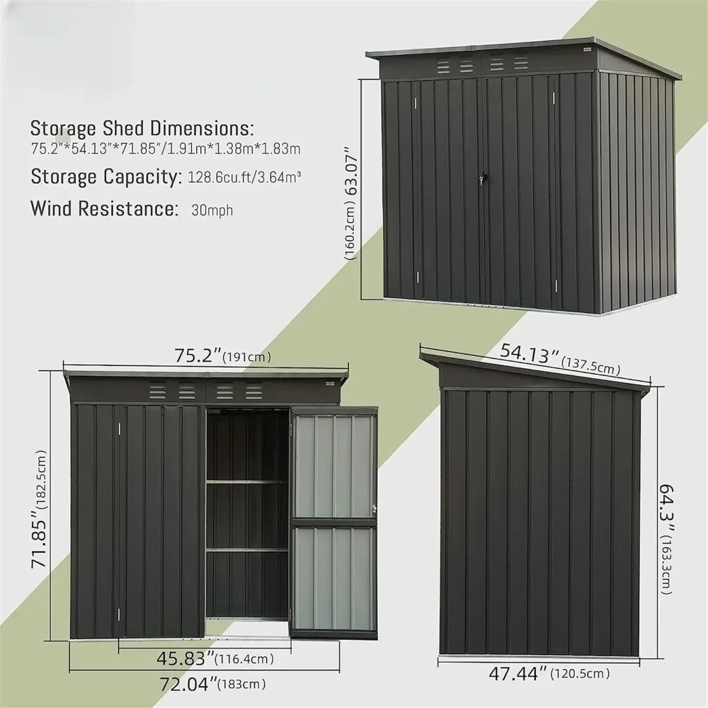 6.27x4.51ft Outdoor Storage Shed, Sloping Roof,Galvanized Steel Frame, Metal Utility Tool Storage Room with Latches