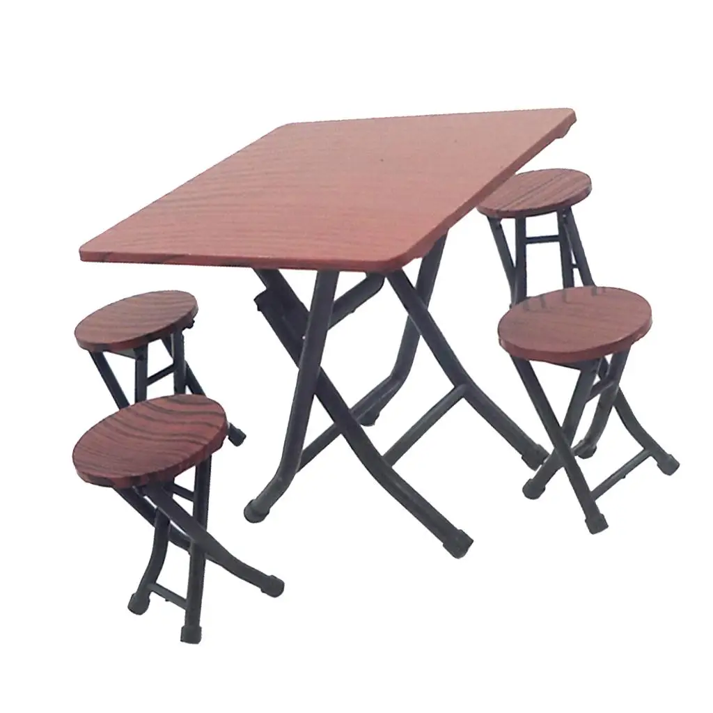 Meubles miniatures en bois pour enfants, table à manger, 4 chaises, ensemble pliable, maison de courses, cadeau pour enfants, 1/12, 5 pièces par ensemble