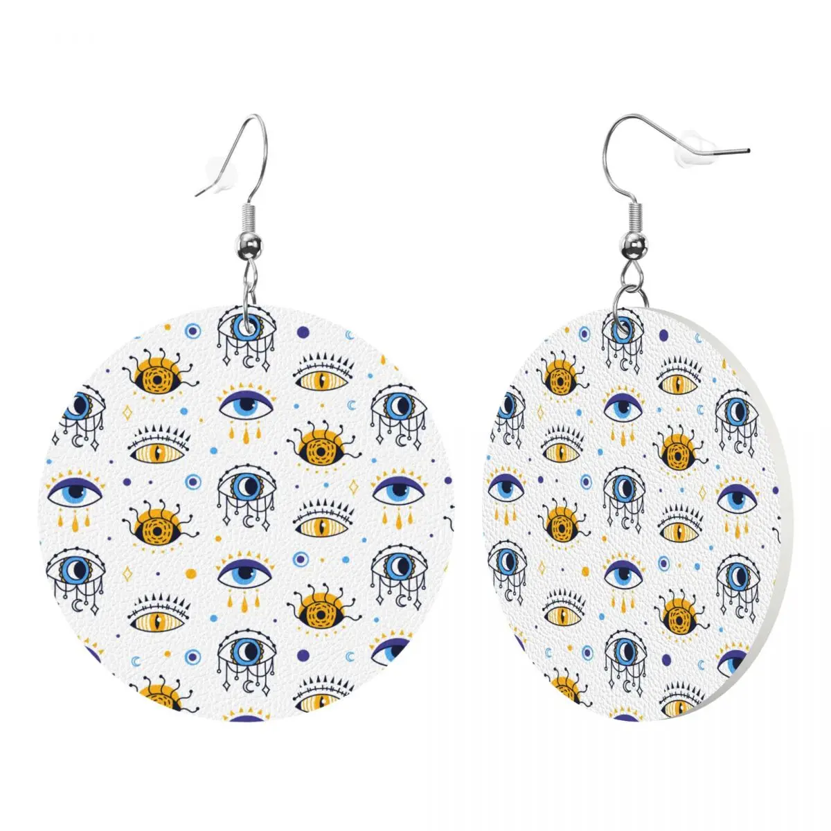Custom Evil Eye Collection On White PVC Leather Earrings Dangle Earrings Jewelry For Lucky Charm Amulet For Wife Mother Gift