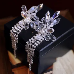 Crystal Tassel Statement Earrings for Women Fashion Light Luxury Rhinestone Drop Earrings Temperament Trendy Unique Jewelry Gift
