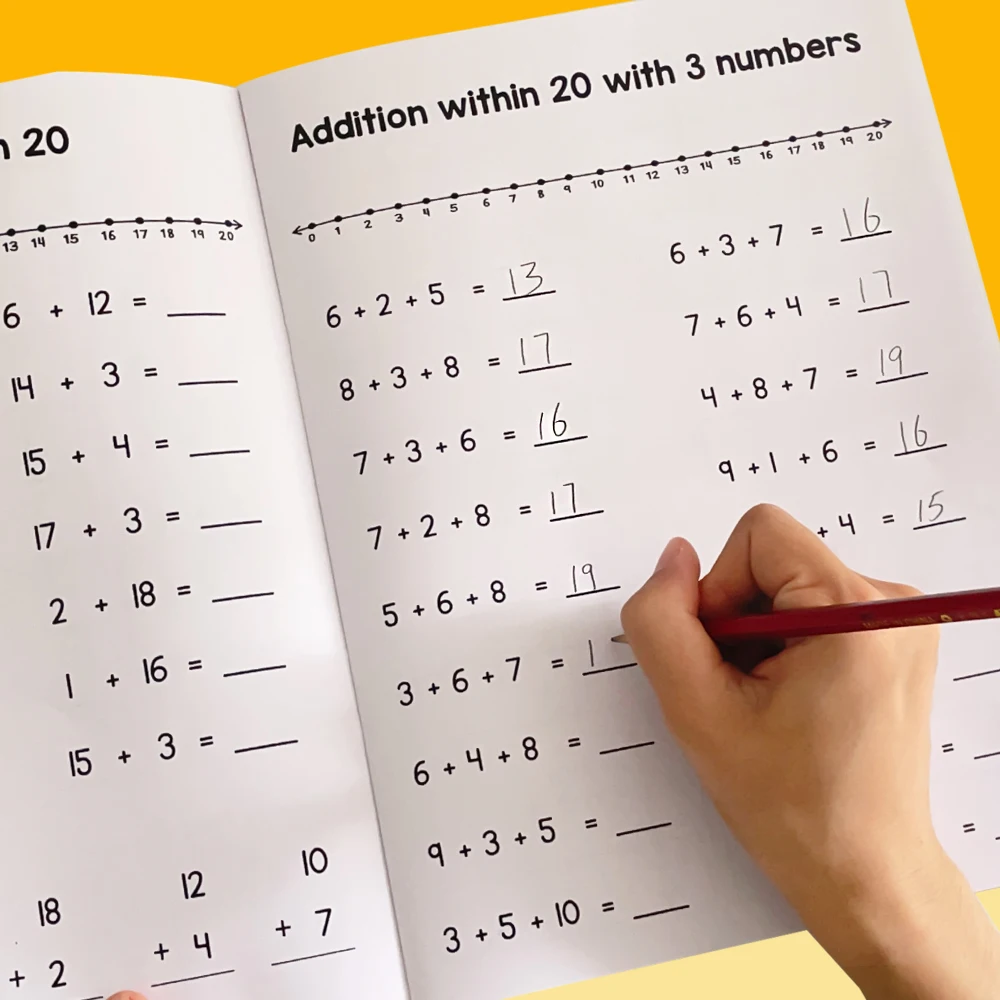 Addition & Subtraction within 20 Training Workbook Number Line Practice Book Kindergarten Preschool Maths Learning Montessori