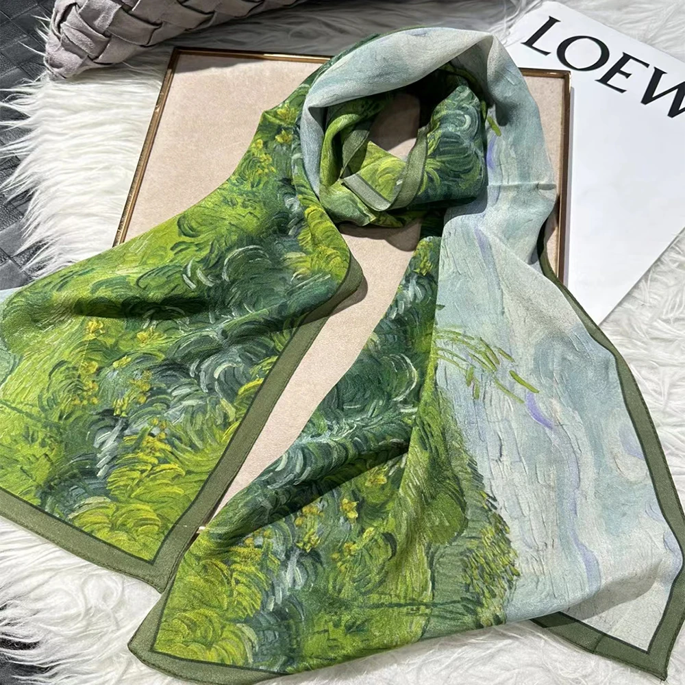 

BYSIFA| Light Green Long Silk Scarf Shawl Spring Summer Fashion Brand 100% Mulberry Silk Scarves Neck Scarf Floulard Accessories