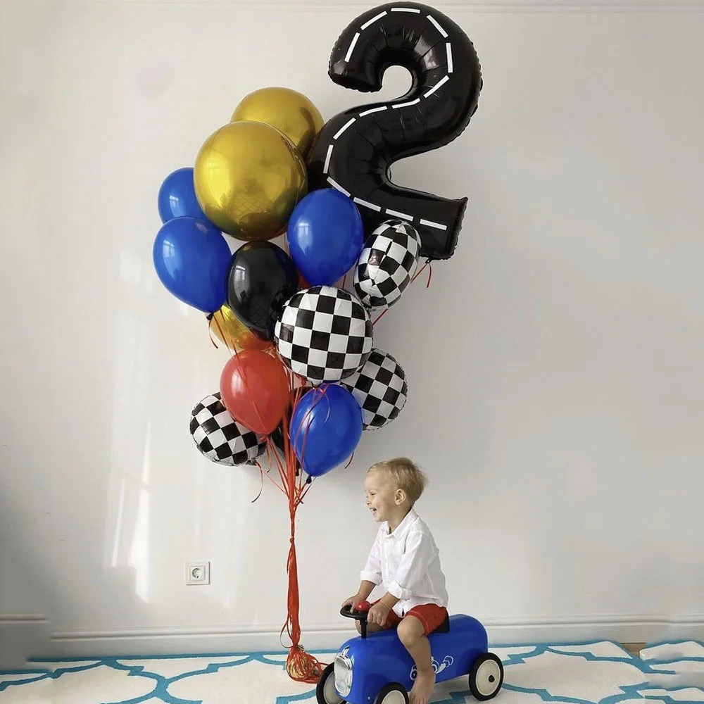 16Pcs Racing Car Birthday Balloons Set Fast Two 40inch Race Track Number Balloon Baby Shower Boys Kids 1st Birthday Party Decor