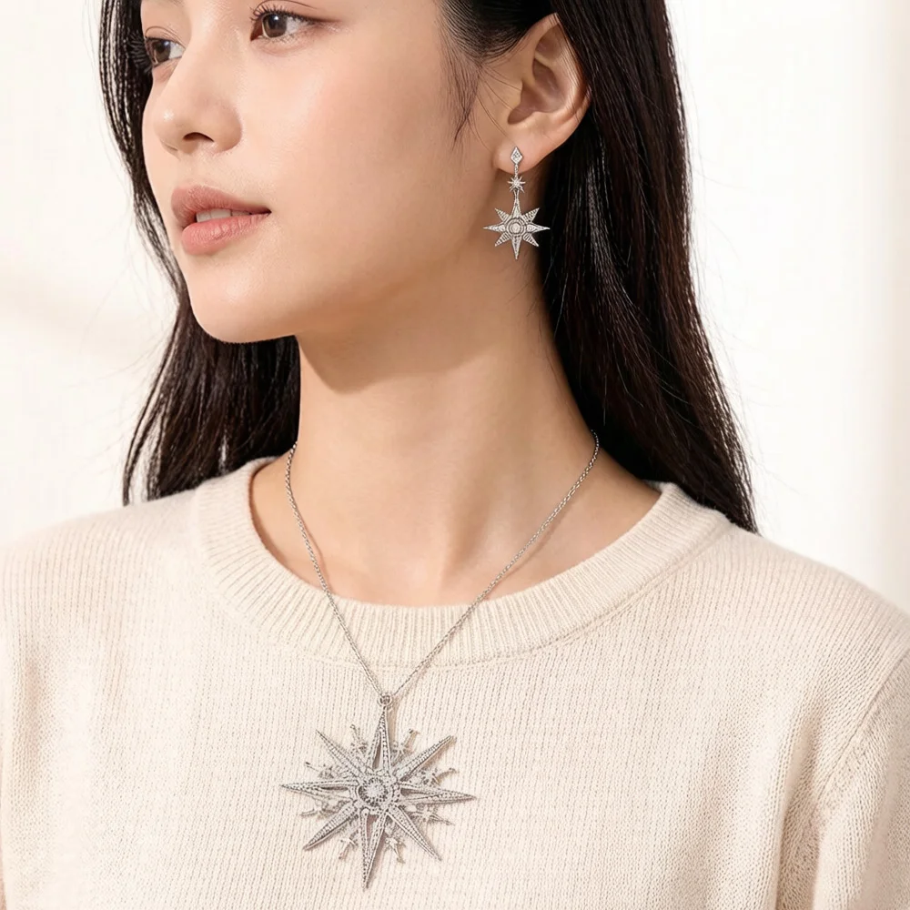 Zestaw biżuterii Gwiazdy i Księżyc 925 Sterling Silver Bohemia Prezent dla kobiet — zdjęcie 5