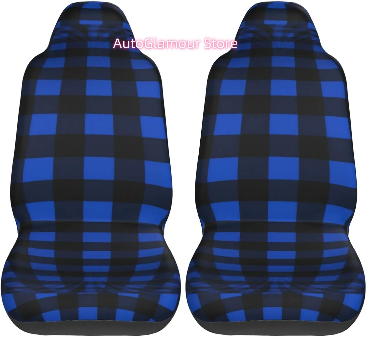 Blue and Black Buffalo Check 2-Piece   Seat Cover Complete Set - Elastic Seat Protection Cover for Cars, Trucks, Su