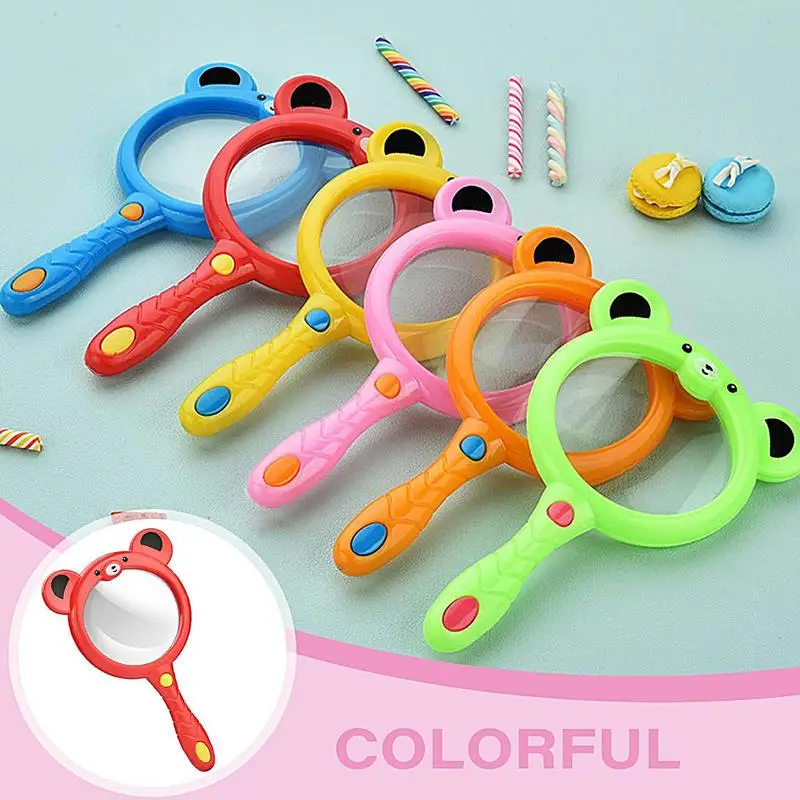 6 Pieces Pocket Magnifying Glass Shatterproof Magnifier Ergonomic Grip Bear-Shaped Toy for Exploration Nature Outdoor Detective
