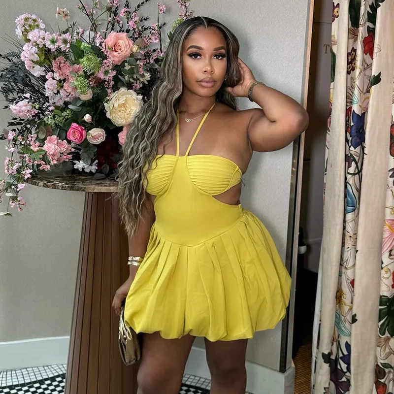 

New sweet and fresh neck tube top backless high waist dress short dress fashionable simple and versatile temperament elegant hol
