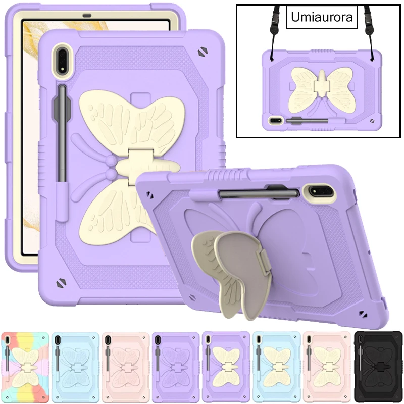 For Samsung Tab S7+ S8+ S9 FE+ S10 Plus 12.4 inch SM-X820 SM-X610 X510 X710 Stand Butterfly Tablet Case Shockproof Rugged Cover