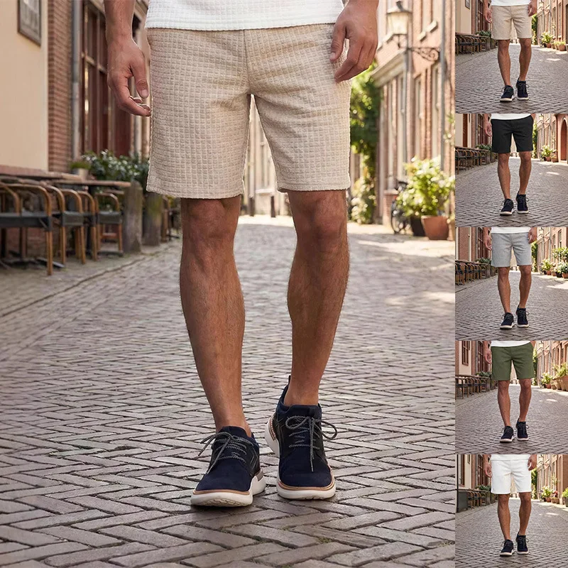 2026 European American Summer New Fashion Men's Plaid Casual Trendy Loose Simple Basic Daily Knee Lenngth Shorts Male Clothes