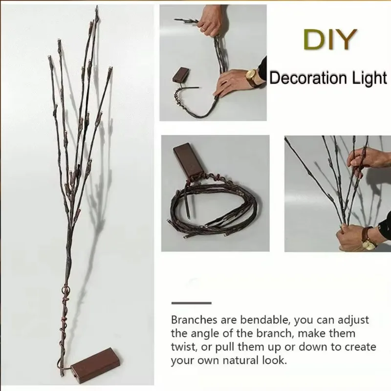 LED Simulação Branch Light String para Decoração Interior, Luz Rattan, Caixa De Bateria, Natal