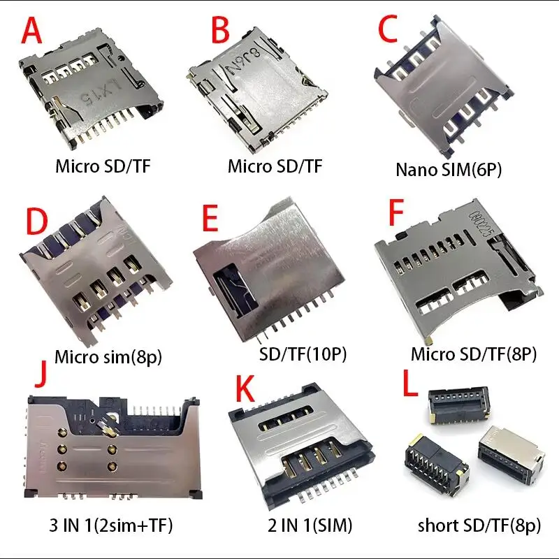 10X SD/MINI/TF/SIM/MICRO Card Holder Card Slot Card Holder Mobile Phone Memory Card Holder With Self-Elastic Long And Short Body