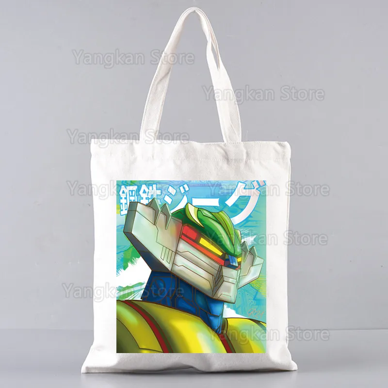 80年代のメカアニメ「コテツ・ジーグ・ザ・アベンジャー・スティール・ジーグ」ロボット漫画レディースハンドバッグ布製キャンバストートバッグショッピング旅行女性エコバッグ