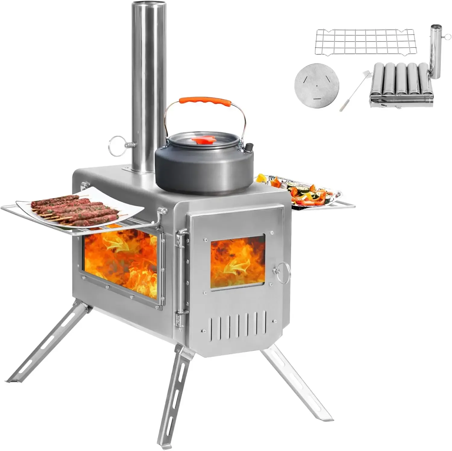 Outdoor Portable Stainless Steel Wood , 22“ Oversize Heating Burner Stove for Tent, Camping,Travel, Includes Pipe Tent Stove