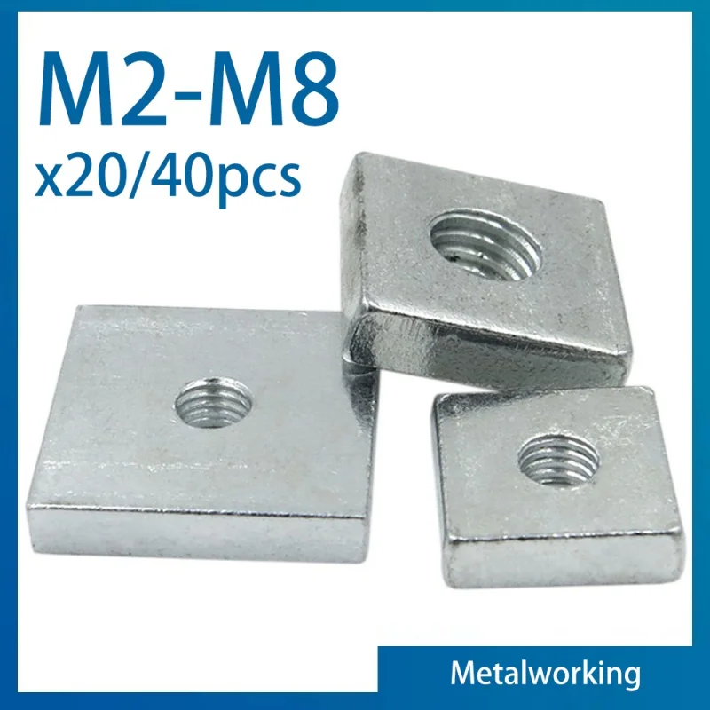 

20/ 40pcs/lot Square Nut M3 M4 M5 M6 Carbon Steel Galvanized Zinc Plated Thin Quadrangle Block Compatible with Prusa MK3 DIN562