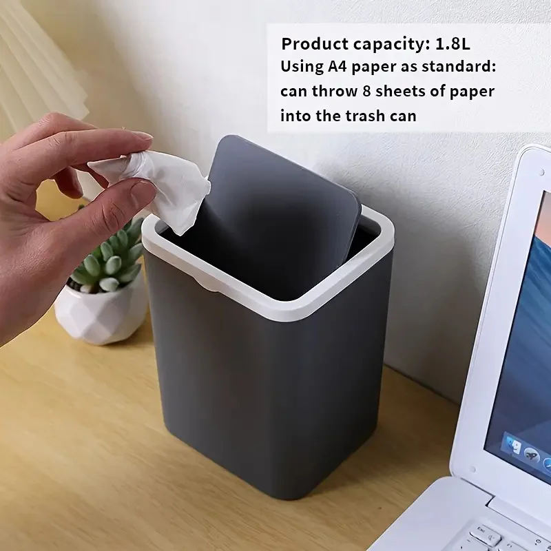 1pc Mini Square Storage Bin With Lid, Plastic Desktop Trash Can, Compact Home Desk Wastebasket With Flip Top, Small Garbage Cont