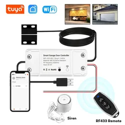 CUSAM Tuya WiFi Smart Garage Door Opener Controller Wired Siren Alarm RF 433 Remote + APP Control Works with Alexa