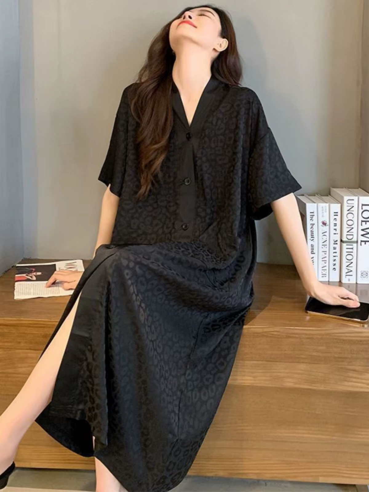 

plus Size Sleepwear Summer Long Gown Women's Loose Comfortable Home Clothes Knee-Length Over-Pantyrobe V-Neck Short Sleeve