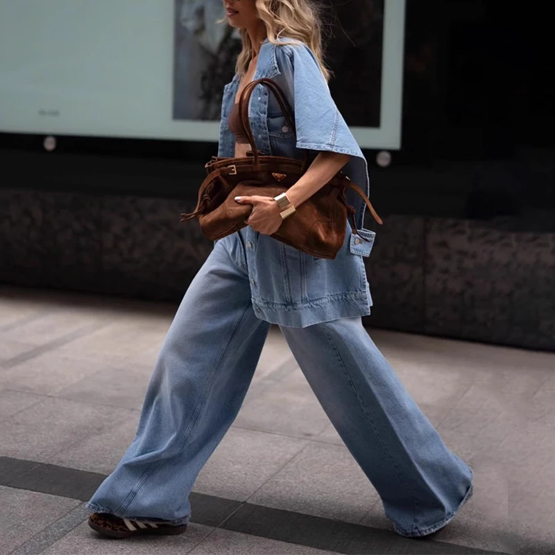 

Street Sle Hollow out Collar ort Sve Vest Denim Jeans Women's Faion Set Summer 2025 Z Brand Polyester Fiber