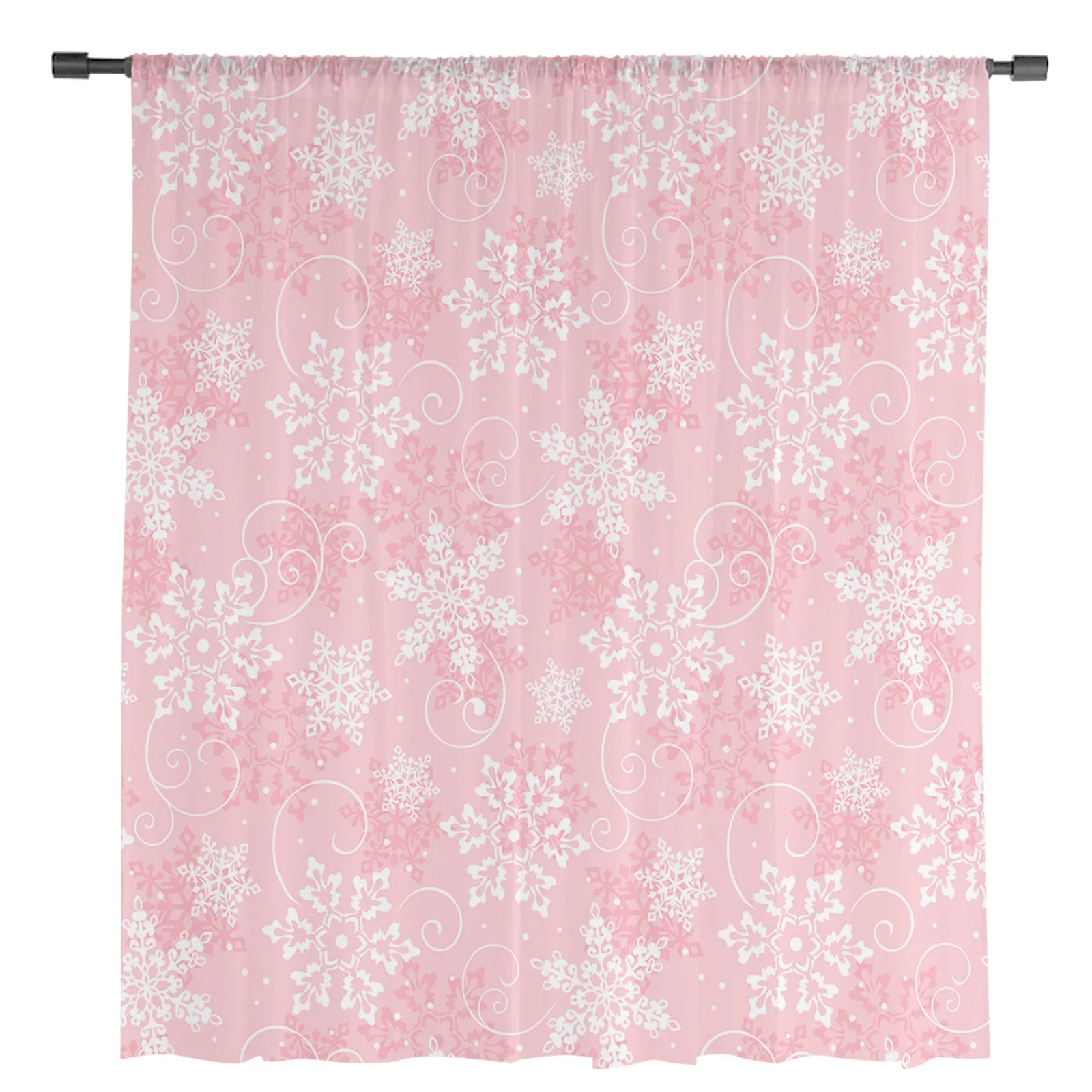 Christmas Snowflake Texture Pink Sheer Curtains for Bedroom Living Room Decoration Window Curtain Kitchen Tulle Voile Drapes