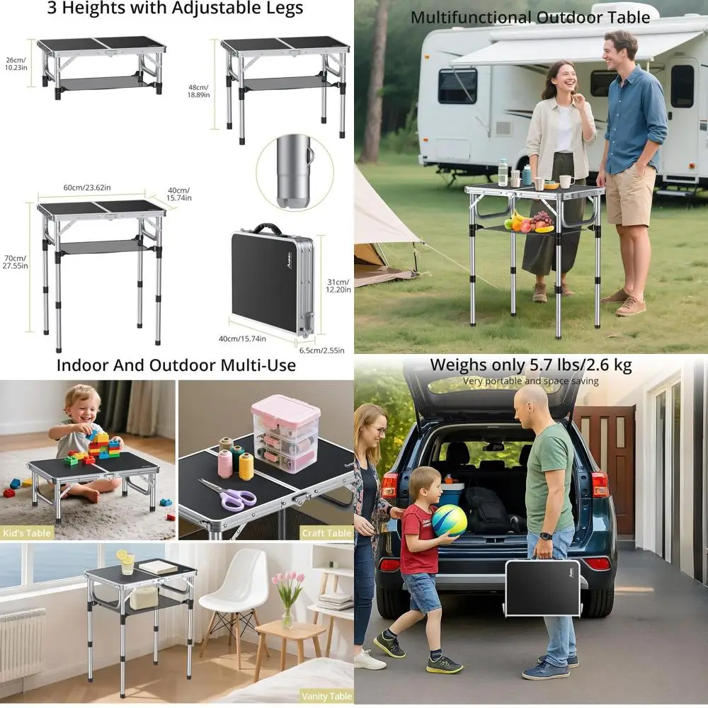 

Компактный складной походный стол, 24 x 16 дюймов, с регулируемой высотой, портативный для использования на открытом воздухе, водонепроницаемый, идеально подходит для пикников, пляжа, барбекю.
