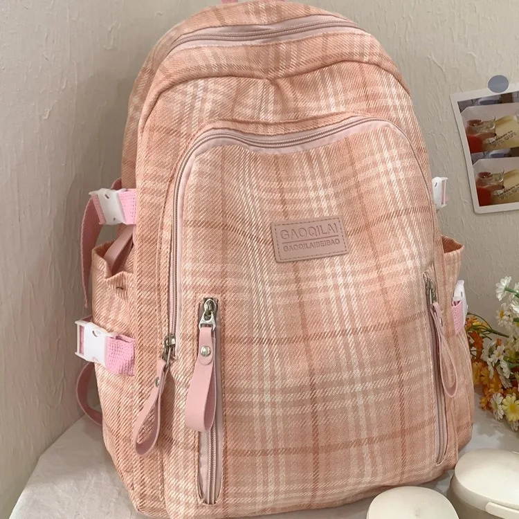 Japanese-style INS Style Literary Fresh Plaid School Bag for High School Students Campus Backpack Women Travel Bag