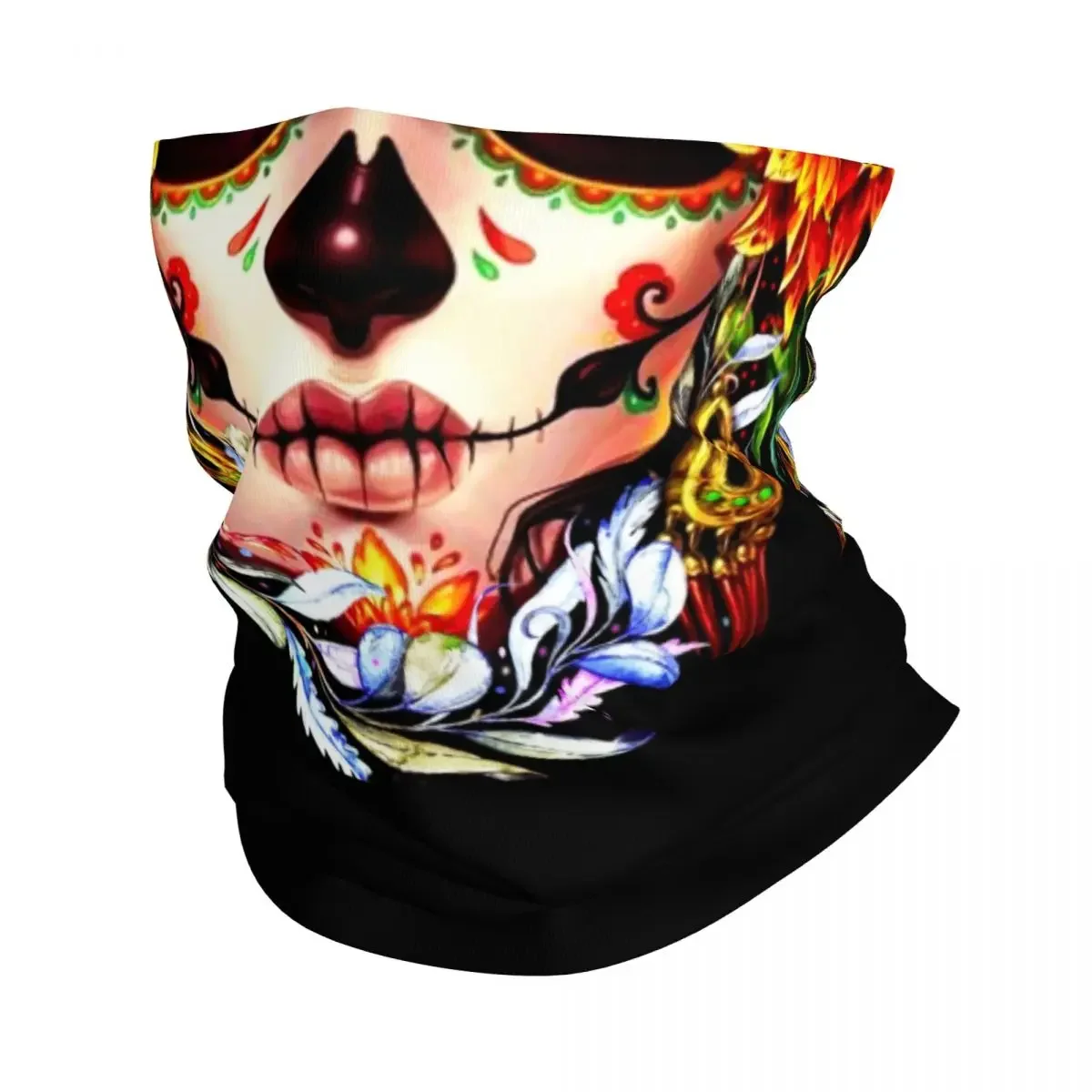 New Halloween Catrina Sugar Skull Bandana Neck Warmer Men Women Winter Ski Tube Scarf Gaiter Day Of The Dead Mexican Lady Face C