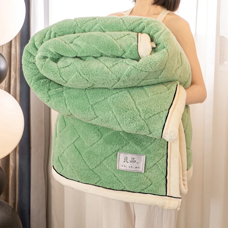 

Green Square Thick Blanket, Autumn and Winter Bedroom Warm Bed Blanket, Geometric Pattern Design Multifunctional Travel Blankets