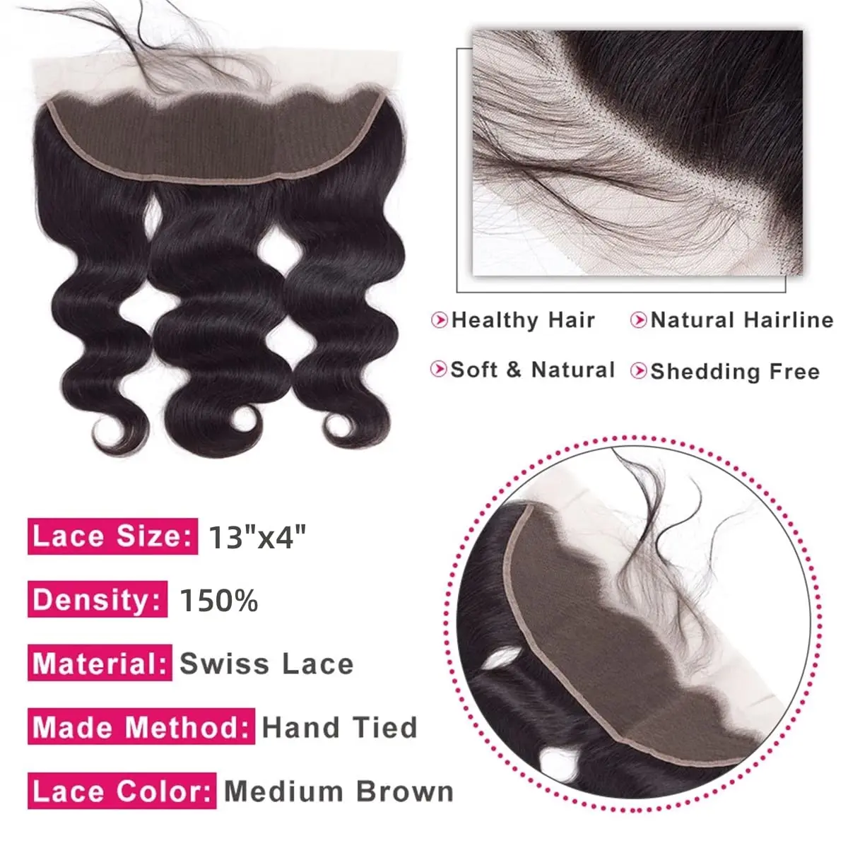 Extensiones de cabello humano ondulado, mechones con Frontal 100% sin procesar, 3 mechones con encaje Frontal Natural 13x4