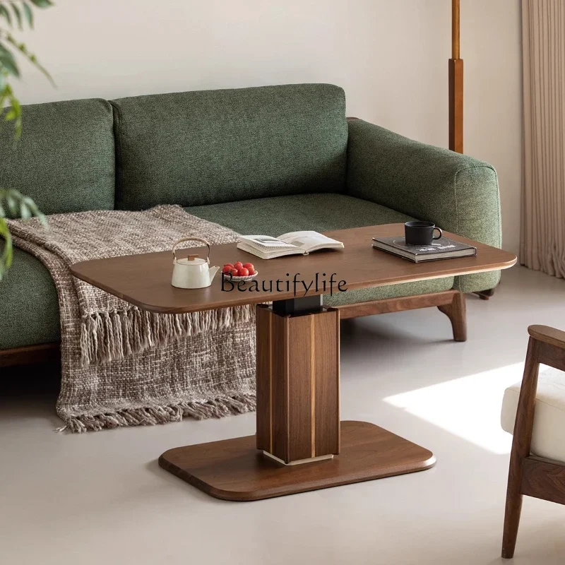 

LJYSolid wood lifting coffee table North American black walnut living room Home multi-functional dining table