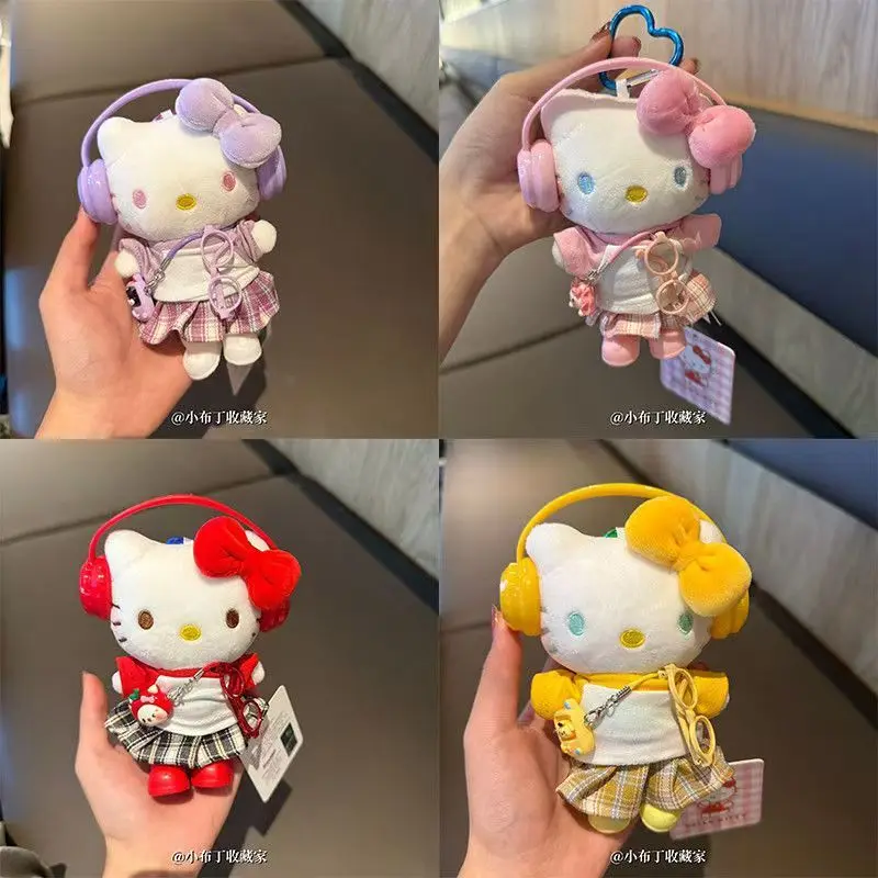 

anime Hello Kitty Plush doll Keychain girl Cute School bag pendant decorate Kitty with headphones pp cotton filling Toy Gift