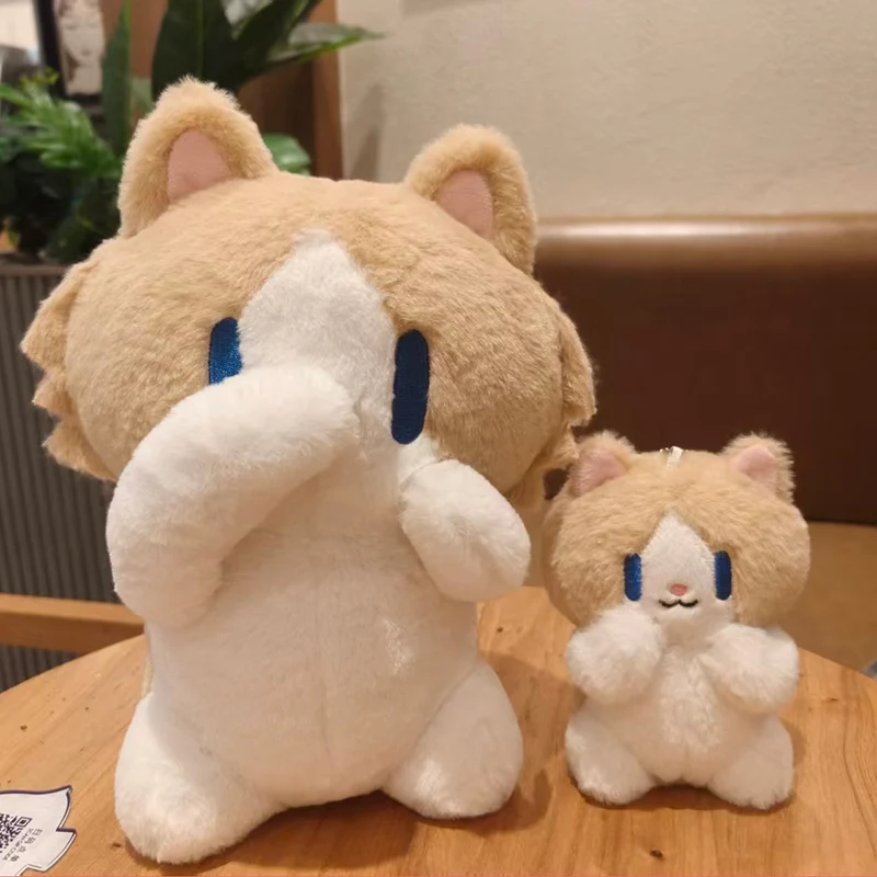 Shy Blushing Cat Plush Toy 2 Sizes Long Body Pillow Mini Kitten Keychain Soft Fluffy Stuffed Kitty Sofa Decor Small Gifts.