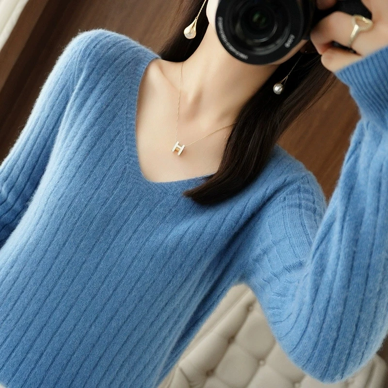 Basic Slim Vคอเสื้อกันหนาวผู้หญิงฤดูใบไม้ร่วงฤดูหนาว 2025 นุ่มเสื้อถักผู้หญิงWarm Pulloverเสื้อกันหนาวผู้หญิง