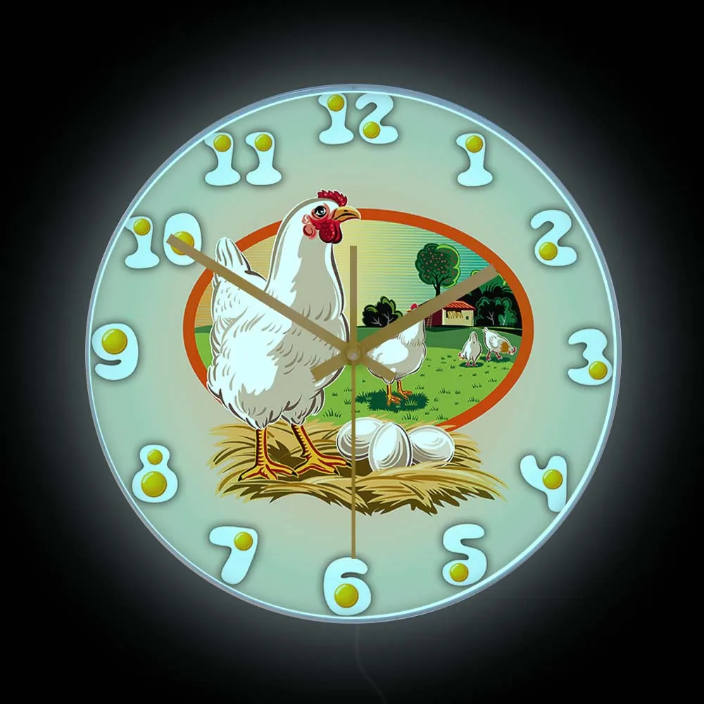 Fresh Eggs Chicken Hen Coop Luminous Wall Clock Hennery Farm Neon Light Sign Eggs For Sale Advertisement LED Display Light Clock