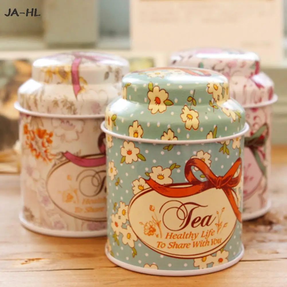 1PC Hot Sale Flower Design Metal Sugar Coffee Tea Tin Jar Container Random Color Candy Sealed Cans Box