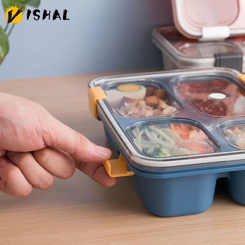 VISHAL 3 Compartment Lunch Box for Kids Portable Single Layer Leakproof Food Storage Container Microwave Sealed Lunch Box