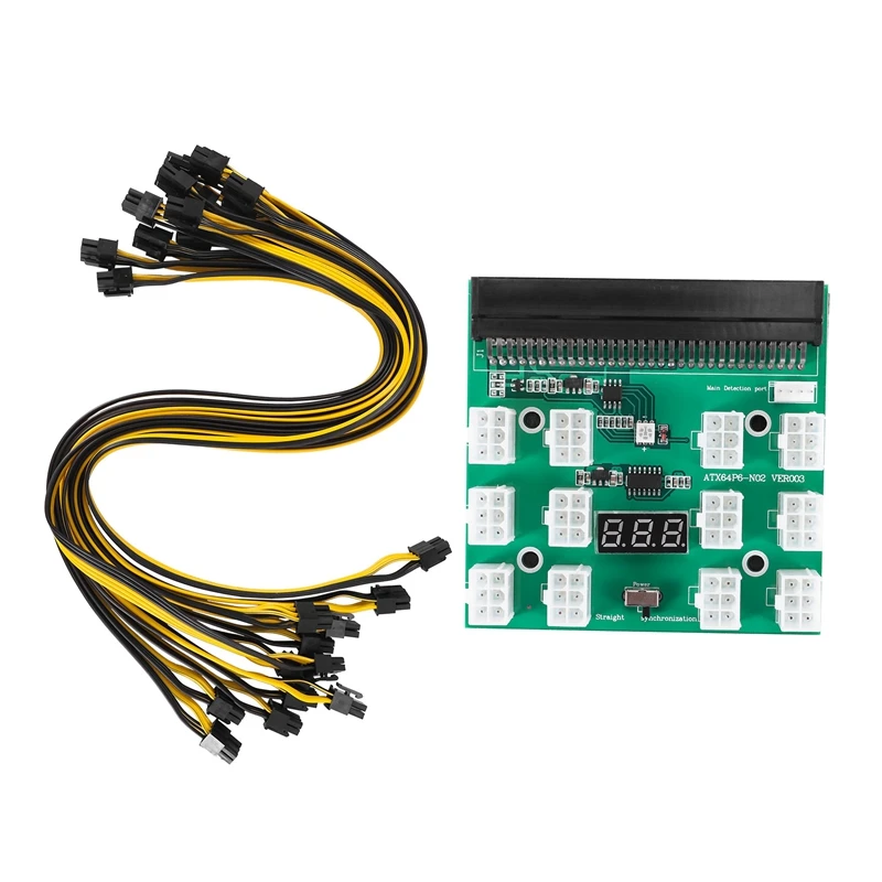 NEW-Power Module Breakout Board Kits With 12Pcs 6Pin To 8Pin (6+2)Pin Power Cable For HP 1200W 750W PSU GPU Mining Ethereum