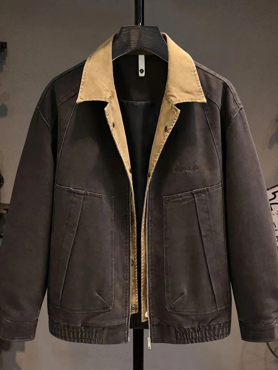 

Мужская высококачественная уличная рабочая куртка свободного кроя в американском ретро-стиле, весна 2026, модная повседневная модель на молнии