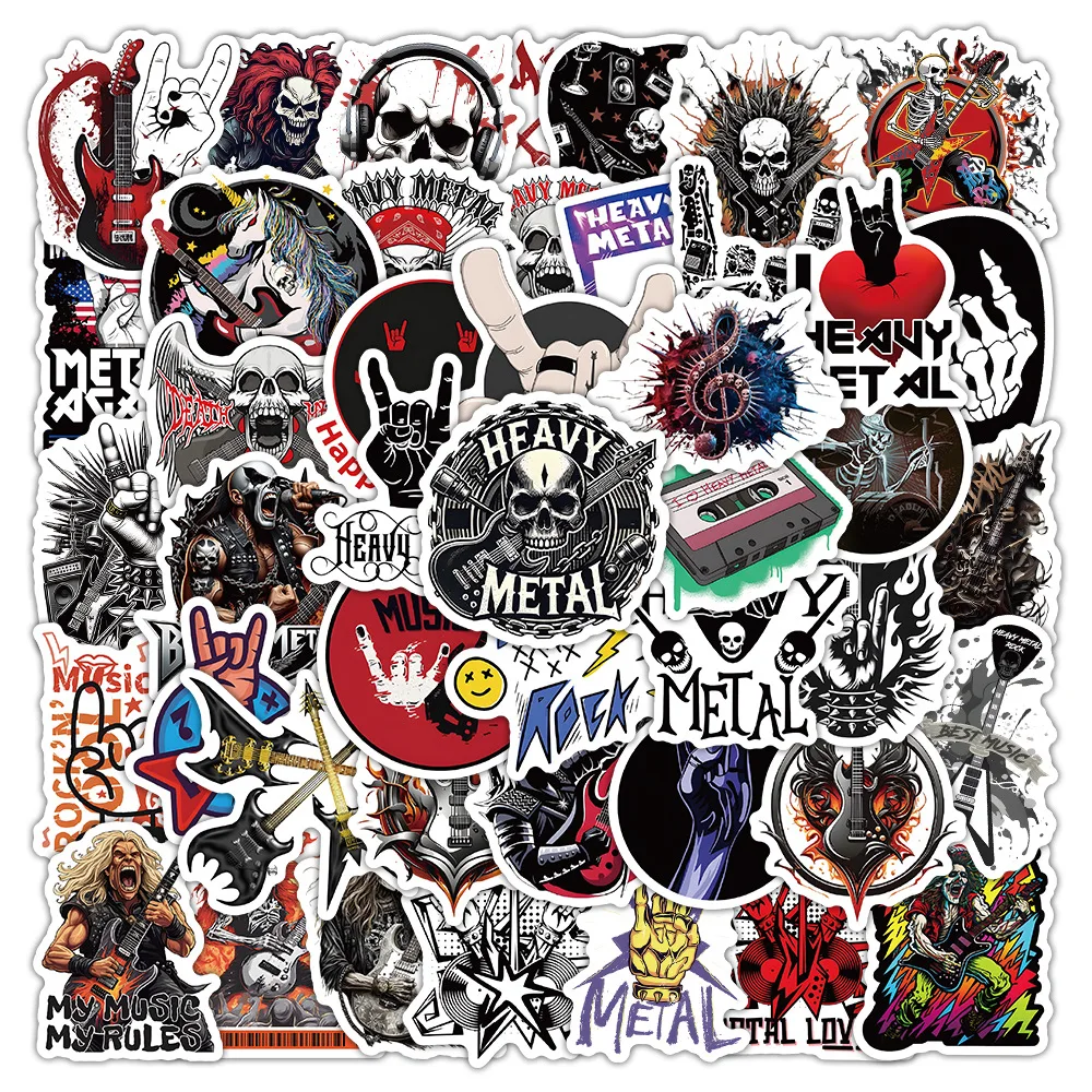 

50/100 Pcs Heavy Metal Music Cartoon Skull Stickers for File Holder Phone Case Skate Helmet Waterproof Sunproof Removable Decals