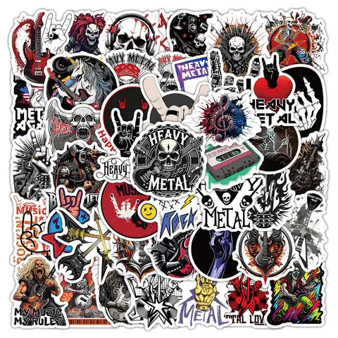 50/100 Pcs Heavy Metal Music Cartoon Skull Stickers for File Holder Phone Case Skate Helmet Waterproof Sunproof Removable Decals