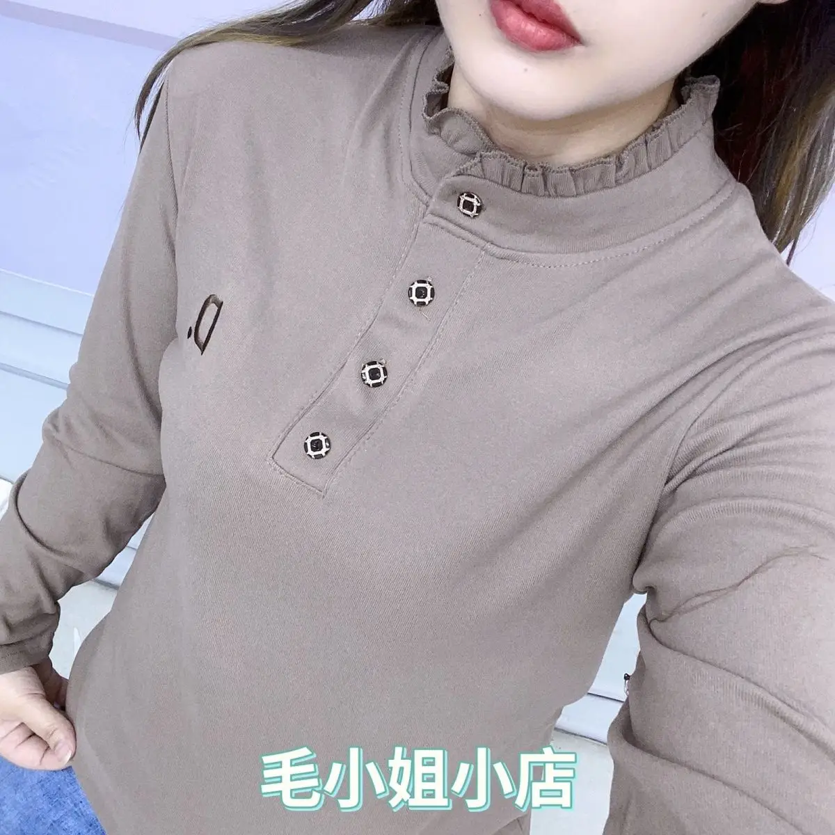 Half High Collar German Velvet Base Shirt Solid Color Long Sleeved T-shirt Base Shirt Women's Loose Lace Doll Collar Top