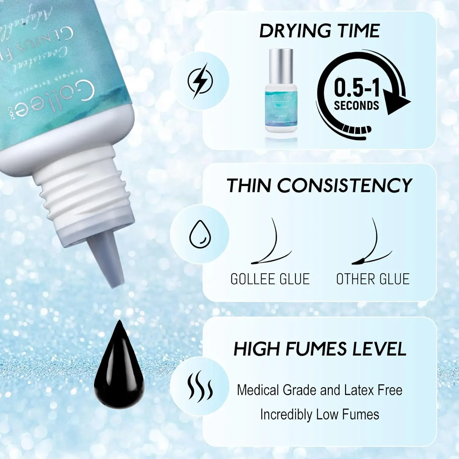 Gollee 10PCS All-weather 0.5S Dry Eyelash Extension Glue Waterproof Oil Proof Professional Eyelash Glue Golle Adhesiver Eyelash