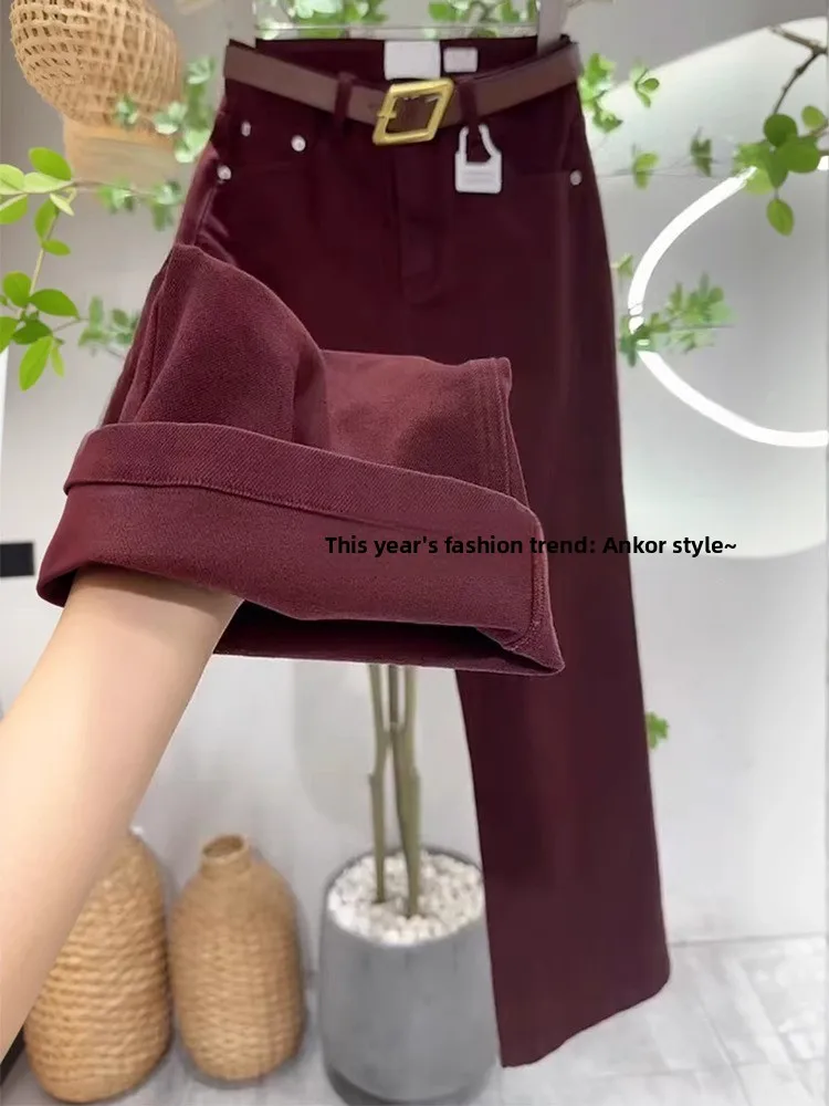 

Ankela High Waist Wide Leg Jeans Women's Autumn Winter Fce Lined Loose plus Size Hide Hip Slimming Jeans Straight Cut