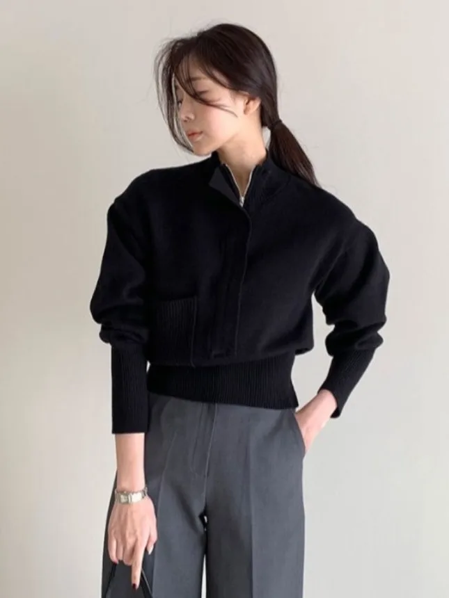 

East Gate Small Casual Knitwear Zipper Design Stand Collar Large ket Autumn Winter Sweater Quali Unique Ladies Faion