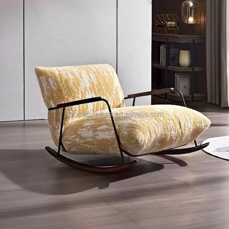 

Wholesale Price New Design Modern Simple Light Luxury Customized Adult Velvet Living Room Furniture Wooden Rocking Chair