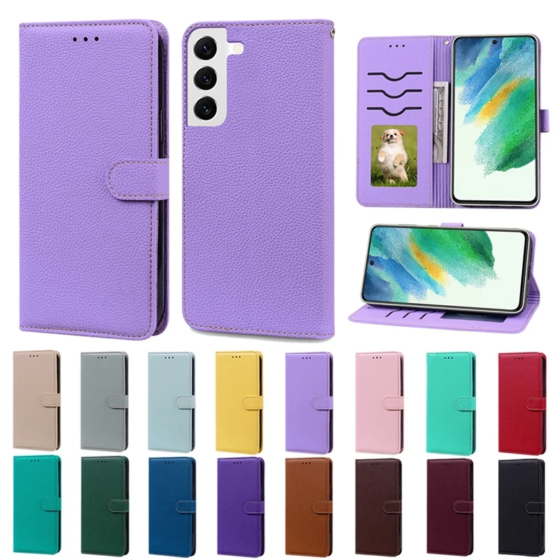 Flip Case for Samsung Galaxy S22 S21 S20 S10 S9 S8 Plus Lychee Pattern PU Leather Wallet Case for Galaxy S20FE S21FE S22 Ultra