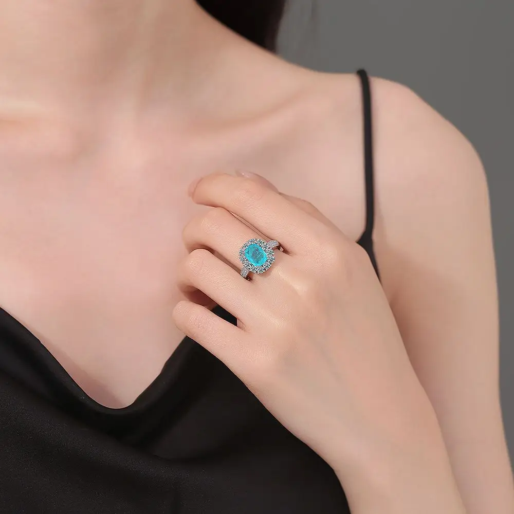 

925 Sterling Silver Luxury Paraiba Tourmaline Rings For Women Wedding Engagement Band Fine Jewelry Anniversary Gifts