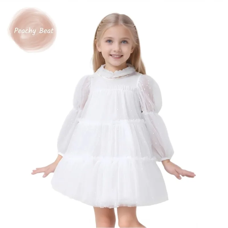

Платье принцессы с жемчугом для маленьких девочек, пышное платье с длинными рукавами для малышей, винтажное тюлевое платье, летняя весенне-осенняя одежда для малышей, От 2 до 10 лет