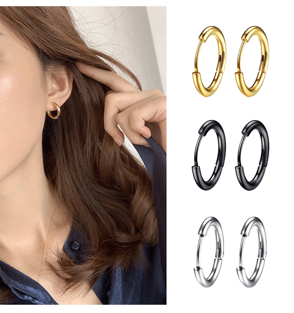 Stainless Steel Mini Small Ear Circle Hoop Earrings 8/10/12/14/16mm Women Men Round Hoop Earrings Pop Punk Piercing Ear Jewelry